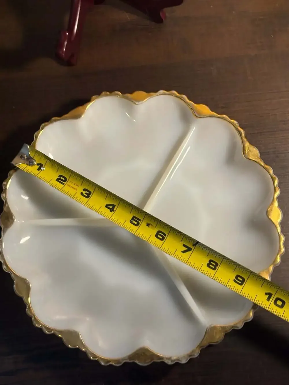 Vintage Fire-King Anchor Hocking Milk Glass Divided Serving Dish w 22K Gold Trim